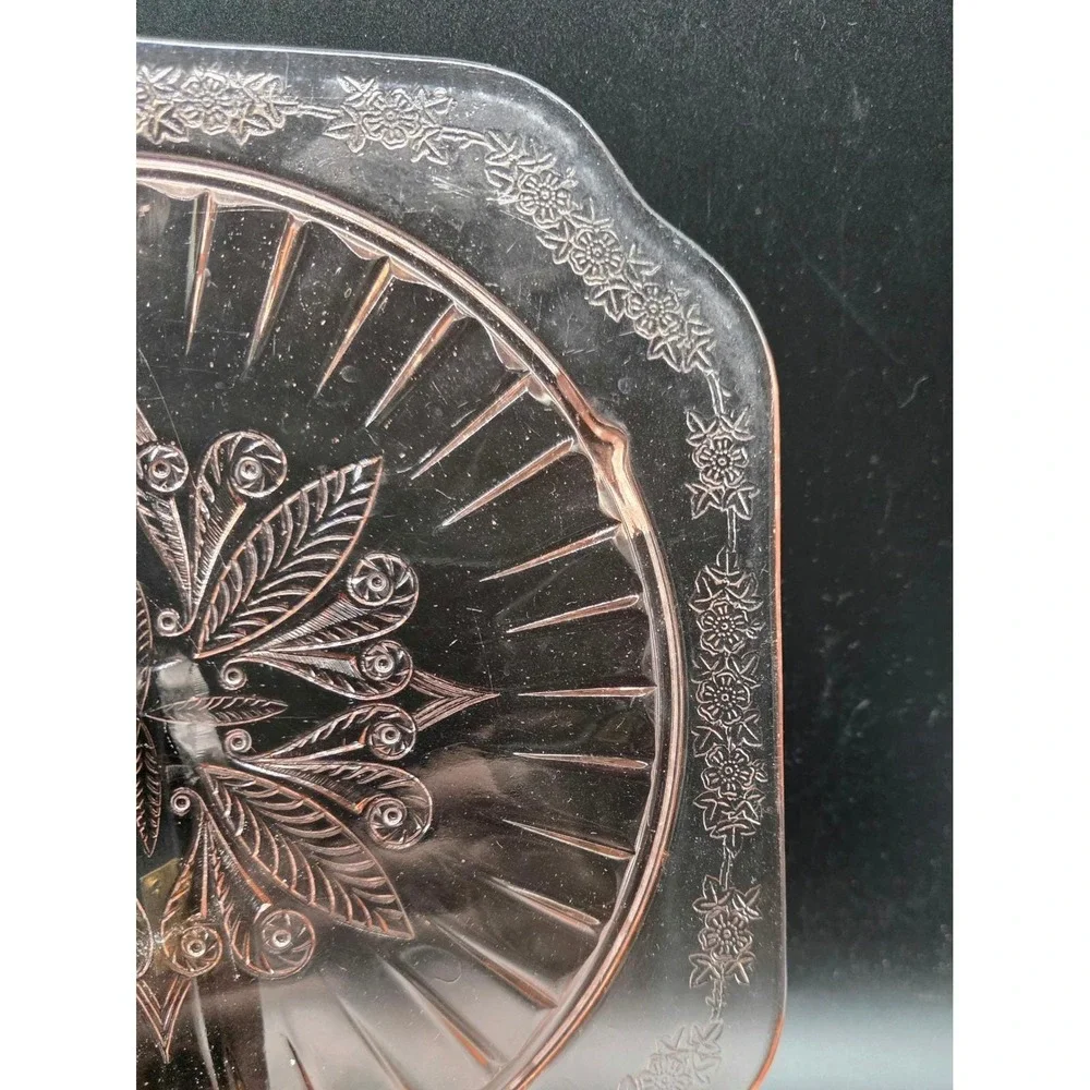 Federal Glass Pink Depression Glass Rosemary Dutch Rose Square Cake Plate 10